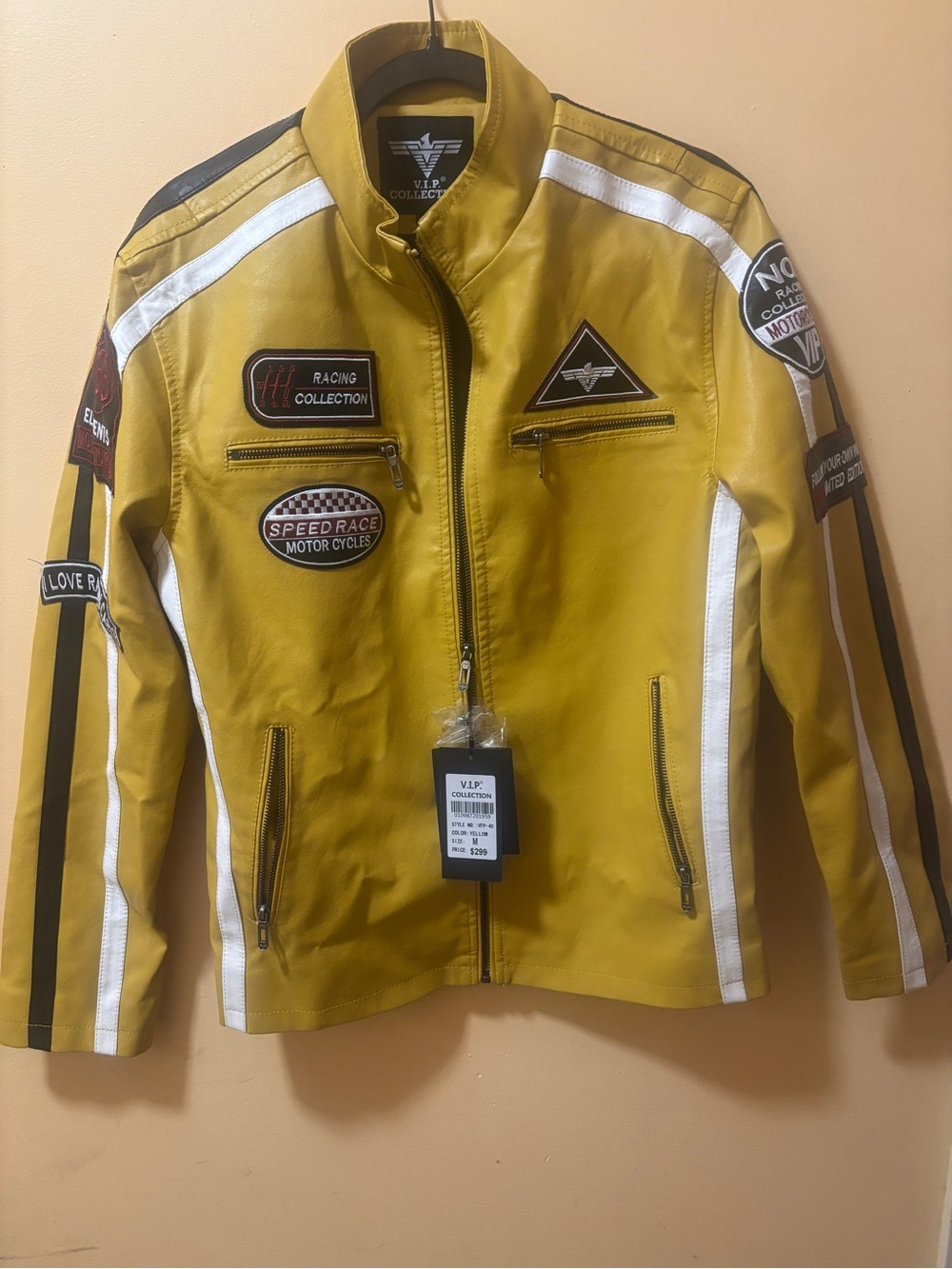 VIP Yellow Racing-Style Bomber Jacket with Patches - Picture 9 of 10